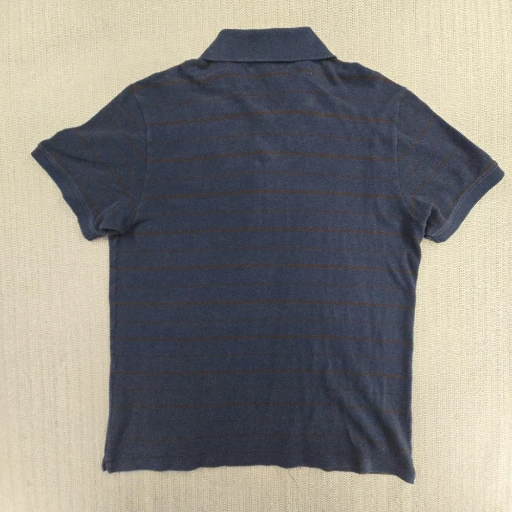 Banana Republic Polo Shirt Mens Large Blue Stripe 100% Cotton Short Sleeve